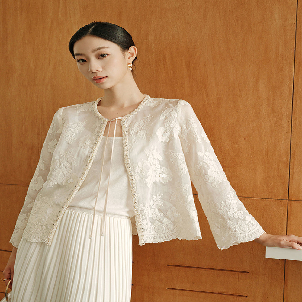 Jiaqi Customized Heavy Industry Relief Flower Embroidery Handmade Nail Beads High end sunscreen thin long sleeved cardigan shirt image 1