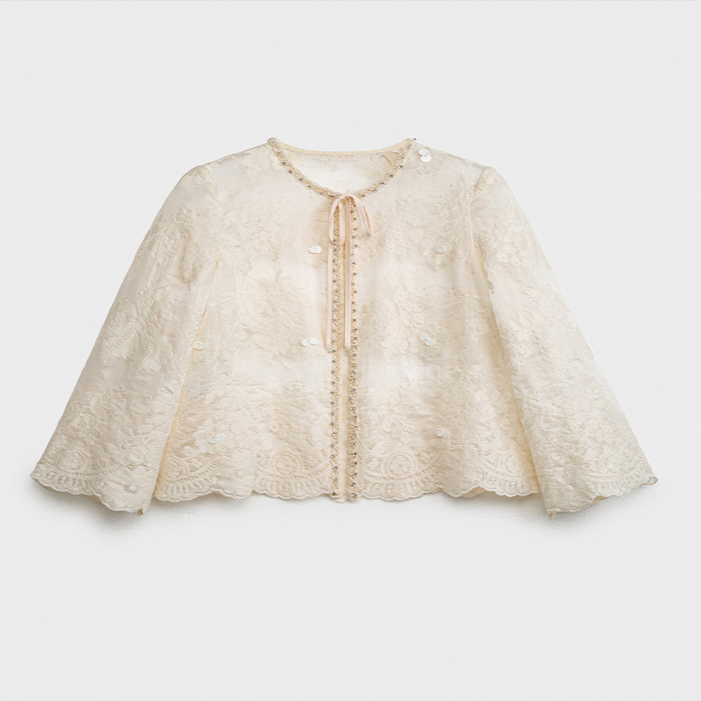 Jiaqi Customized Heavy Industry Relief Flower Embroidery Handmade Nail Beads High end sunscreen thin long sleeved cardigan shirt image 5