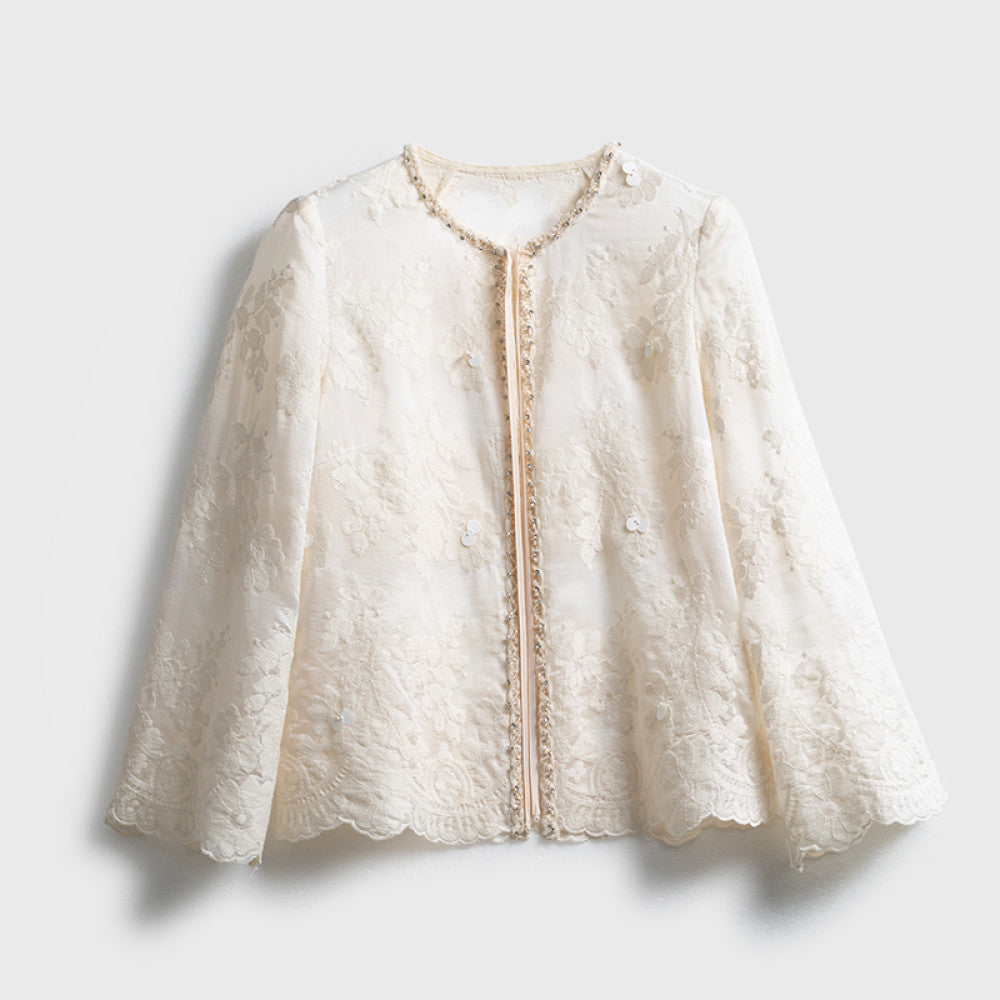 Jiaqi Customized Heavy Industry Relief Flower Embroidery Handmade Nail Beads High end sunscreen thin long sleeved cardigan shirt image 13