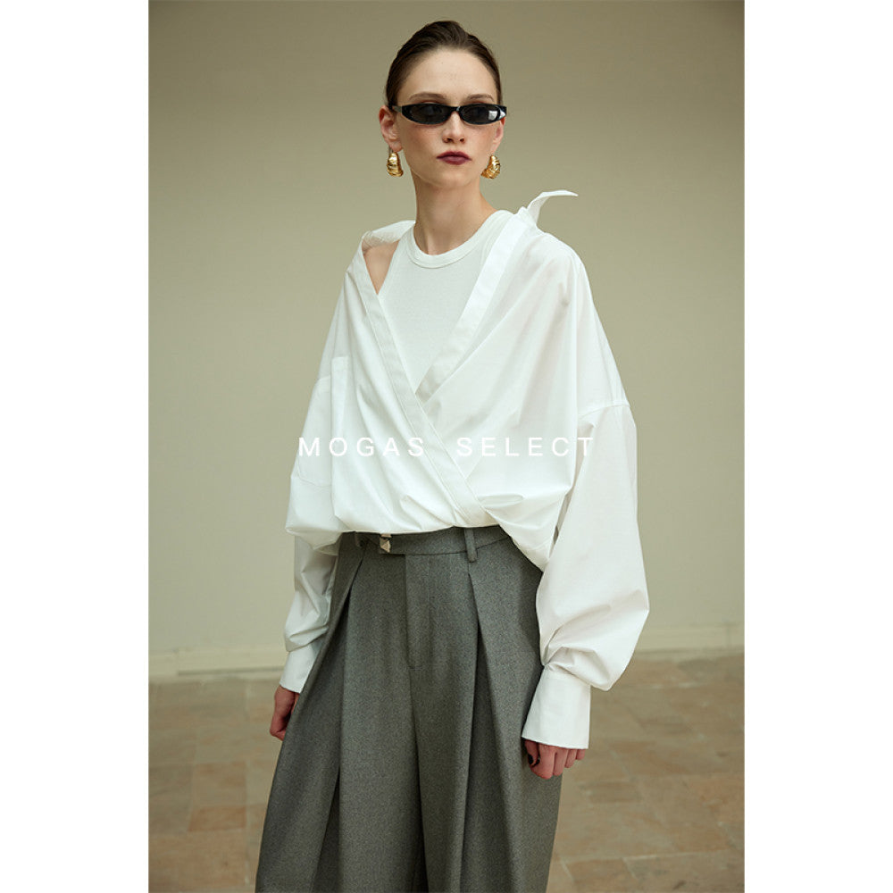 Spot Mogas Upper Body Paper Man Quality Environmental Protection Cotton High Count Three Dimensional Wrinkle Fashionable Fake Two piece Shirt image 19