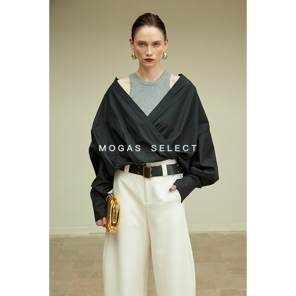 Spot Mogas Upper Body Paper Man Quality Environmental Protection Cotton High Count Three Dimensional Wrinkle Fashionable Fake Two piece Shirt image 29