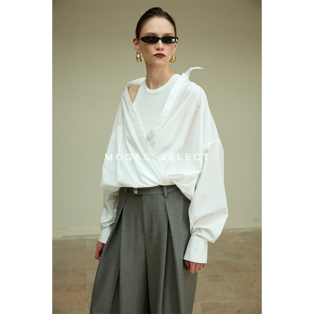 Spot Mogas Upper Body Paper Man Quality Environmental Protection Cotton High Count Three Dimensional Wrinkle Fashionable Fake Two piece Shirt image 34