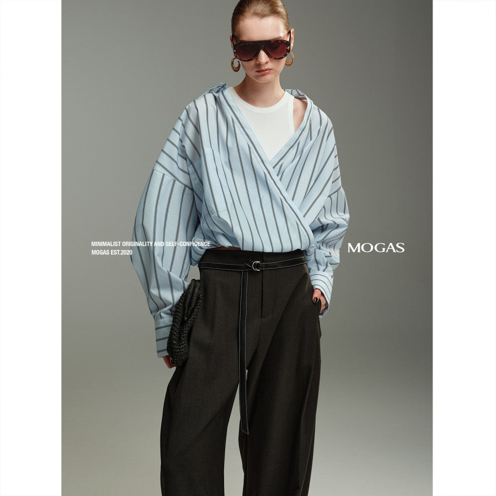 ASAYA4602 – Draped Luxe Layered Shirt ✨🖤🤍