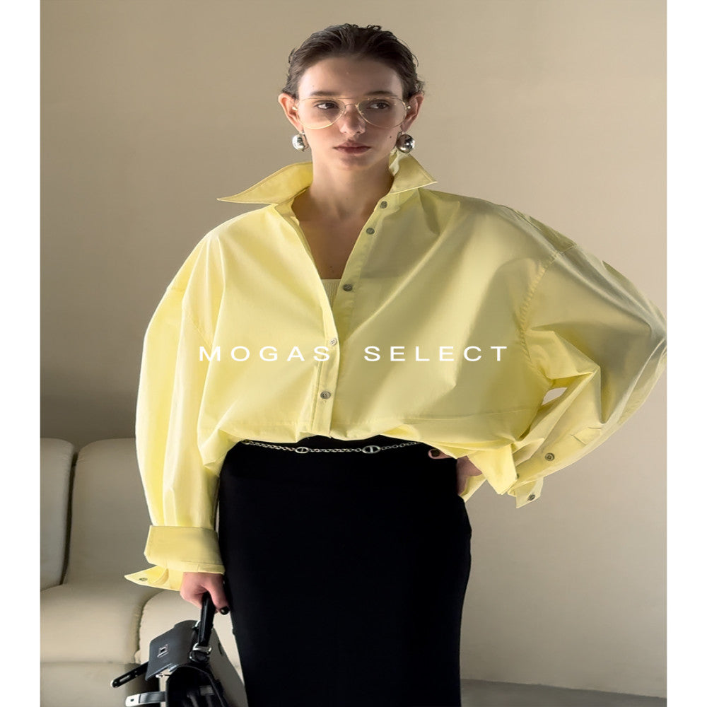 In stock Mogas Bajia neutral style long staple cotton paper with a human like feel white shirt women s top jacket spring and autumn image 3