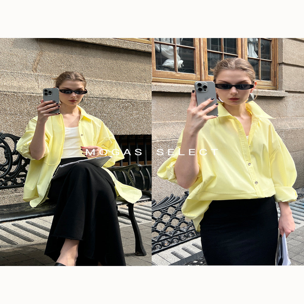 In stock Mogas Bajia neutral style long staple cotton paper with a human like feel white shirt women s top jacket spring and autumn image 5