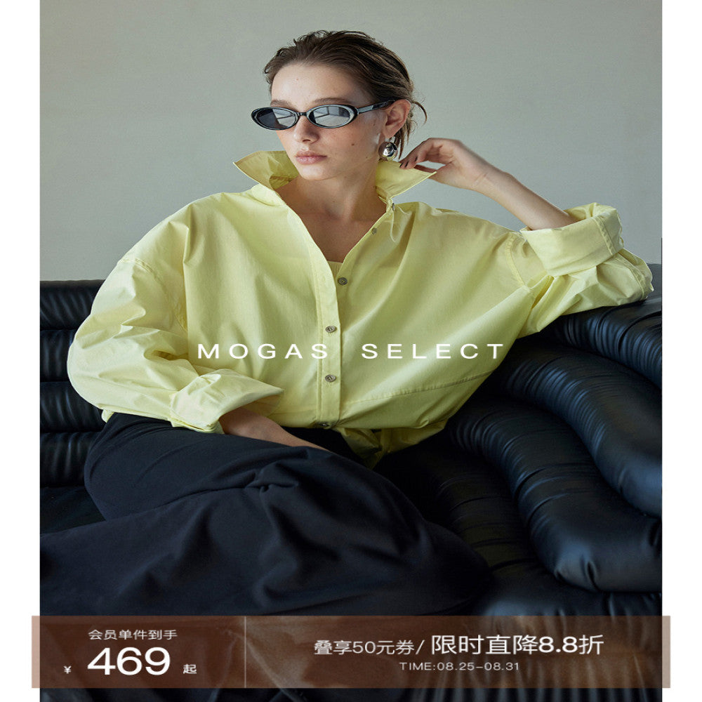 In stock Mogas Bajia neutral style long staple cotton paper with a human like feel white shirt women s top jacket spring and autumn image 0