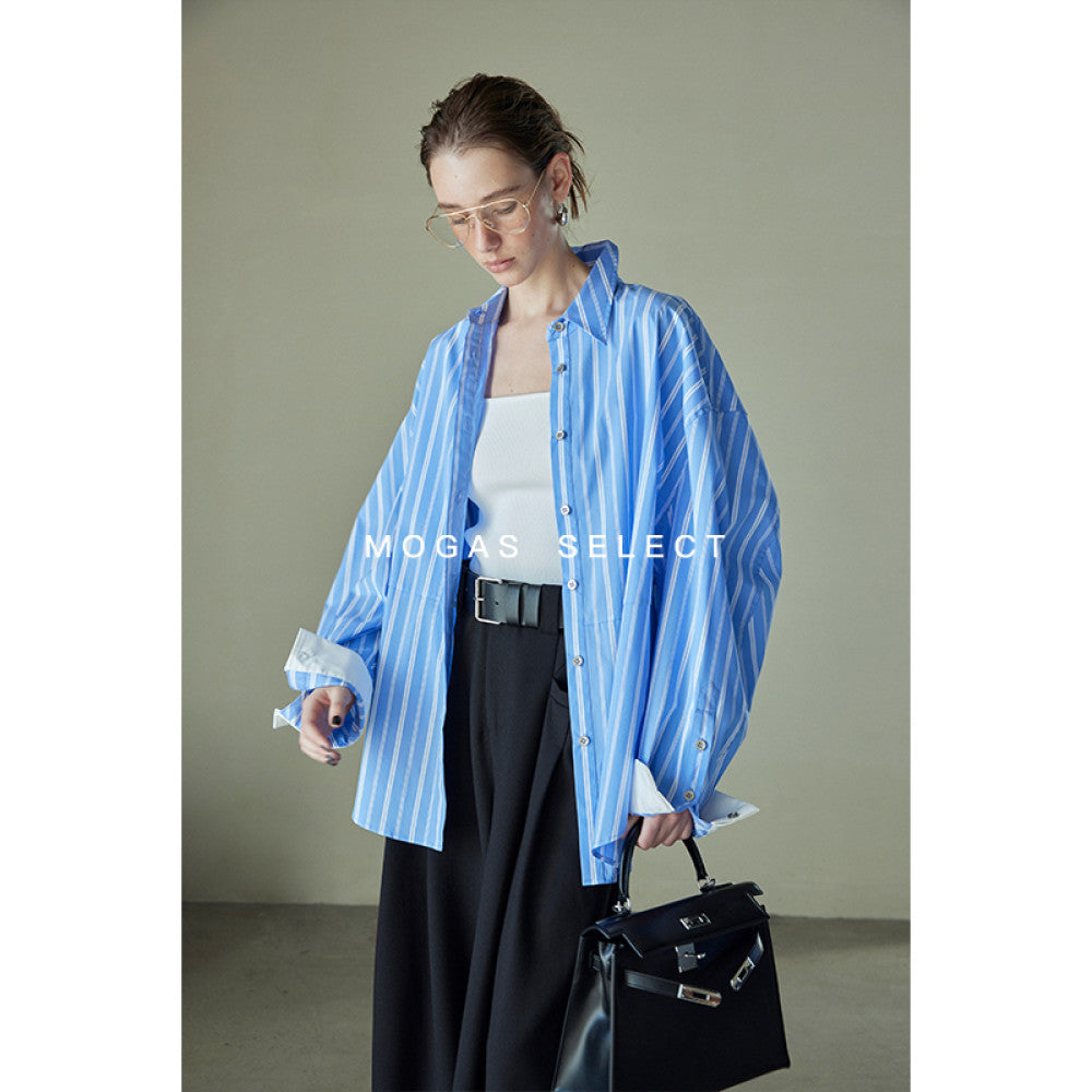 In stock Mogas Bajia neutral style long staple cotton paper with a human like feel white shirt women s top jacket spring and autumn image 17