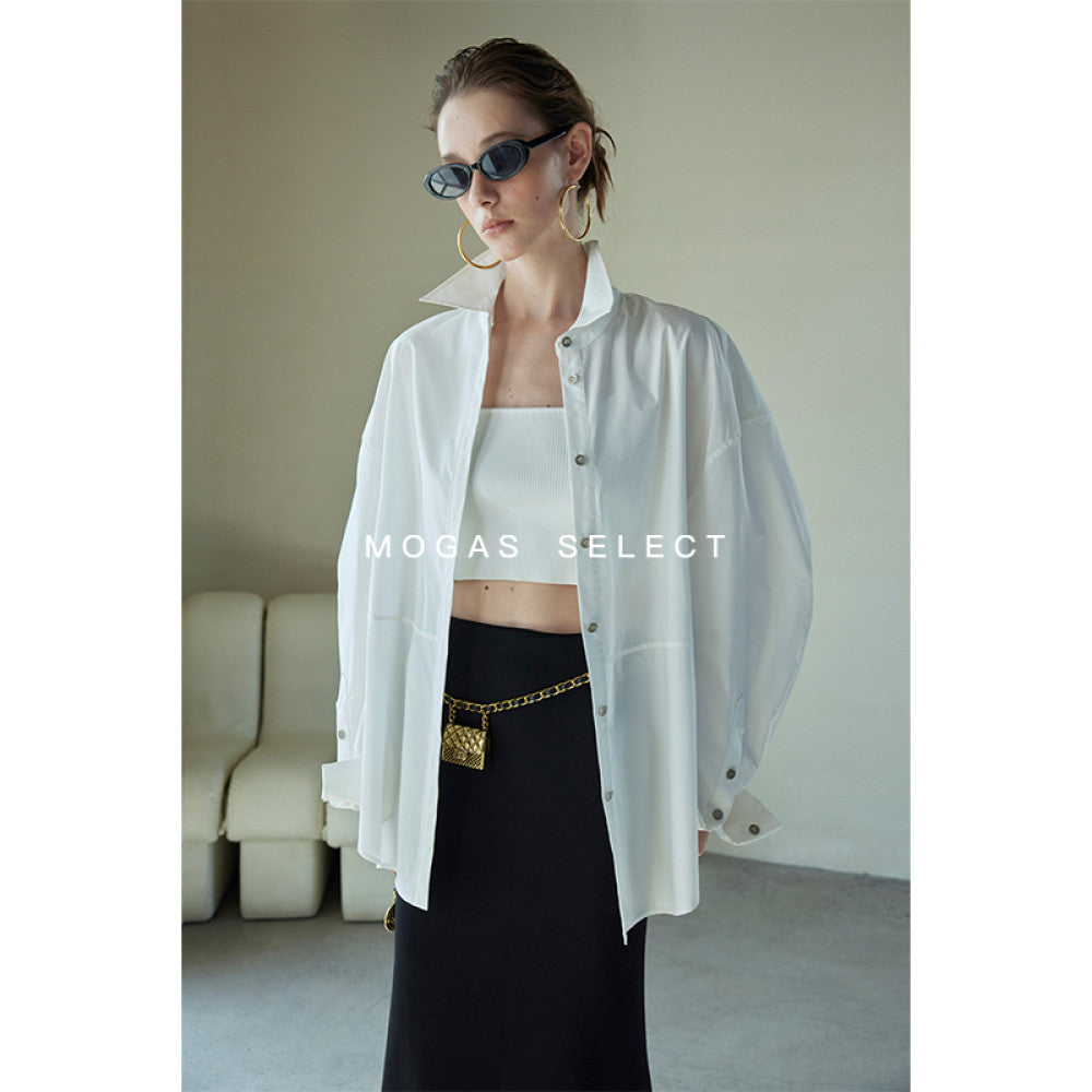 In stock Mogas Bajia neutral style long staple cotton paper with a human like feel white shirt women s top jacket spring and autumn image 20