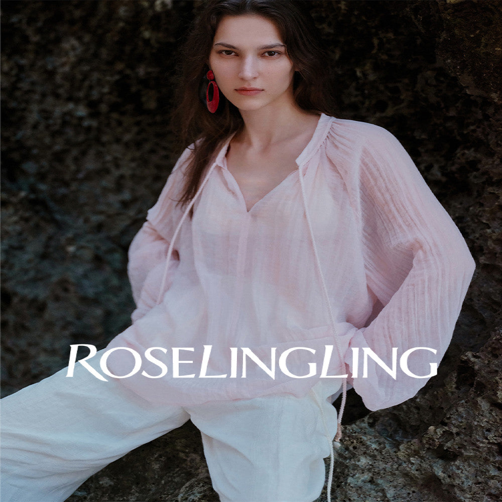ROSELINGLING Midsummer Commuting Series Breathable Wrinkled Hemp Shoulder Lantern Sleeve Hand Woven Rope Top image 1