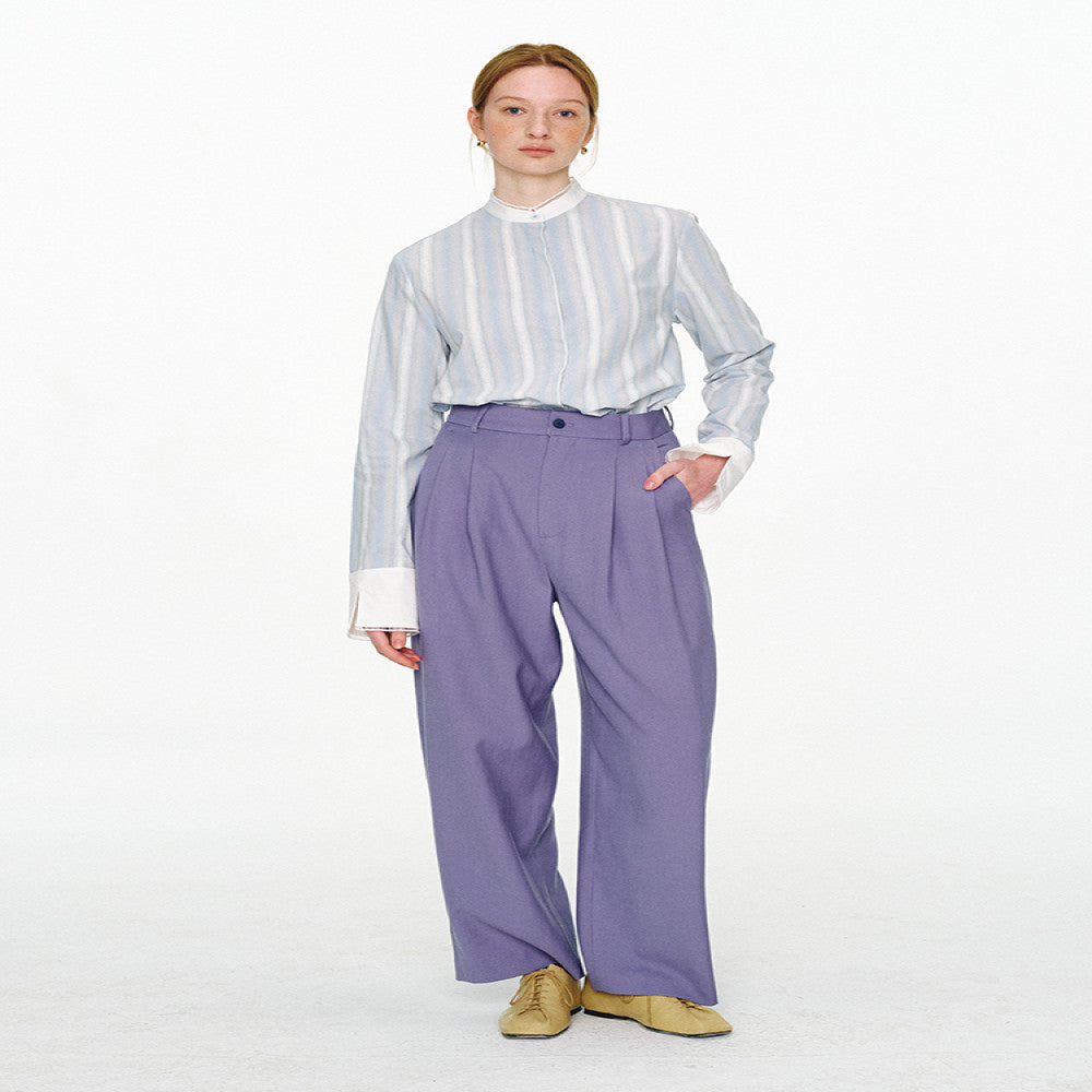 ItoshIroshI custom mulberry silk cotton blend dyed striped patchwork lace stand up collar fitted shirt image 0