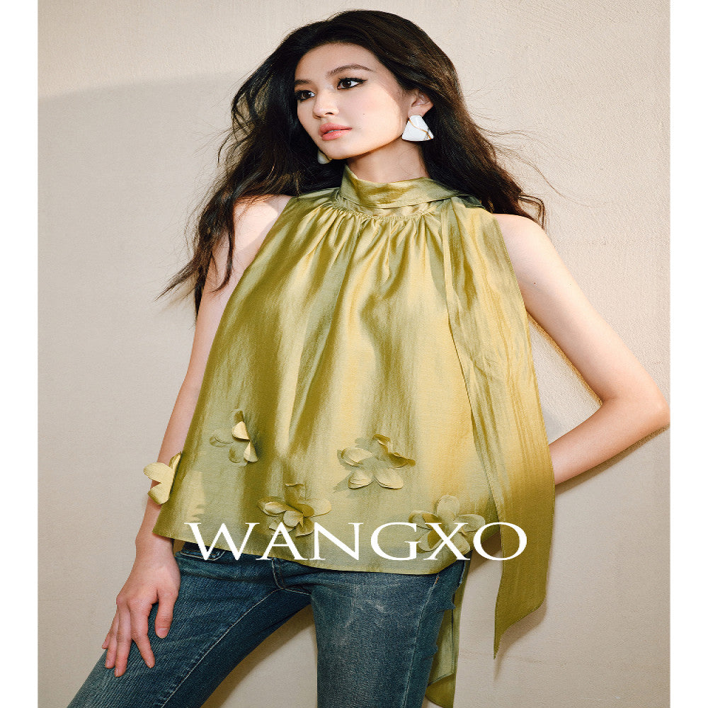 WANGXO Luxury brand high end Tencel acetate Heavy duty handmade nail flower French loose ribbon sleeveless top image 1