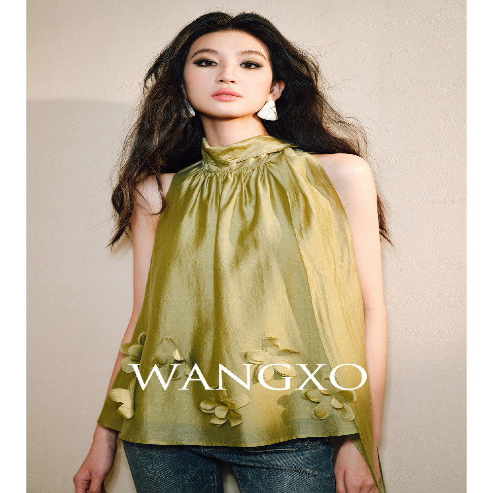 WANGXO Luxury brand high end Tencel acetate Heavy duty handmade nail flower French loose ribbon sleeveless top image 5