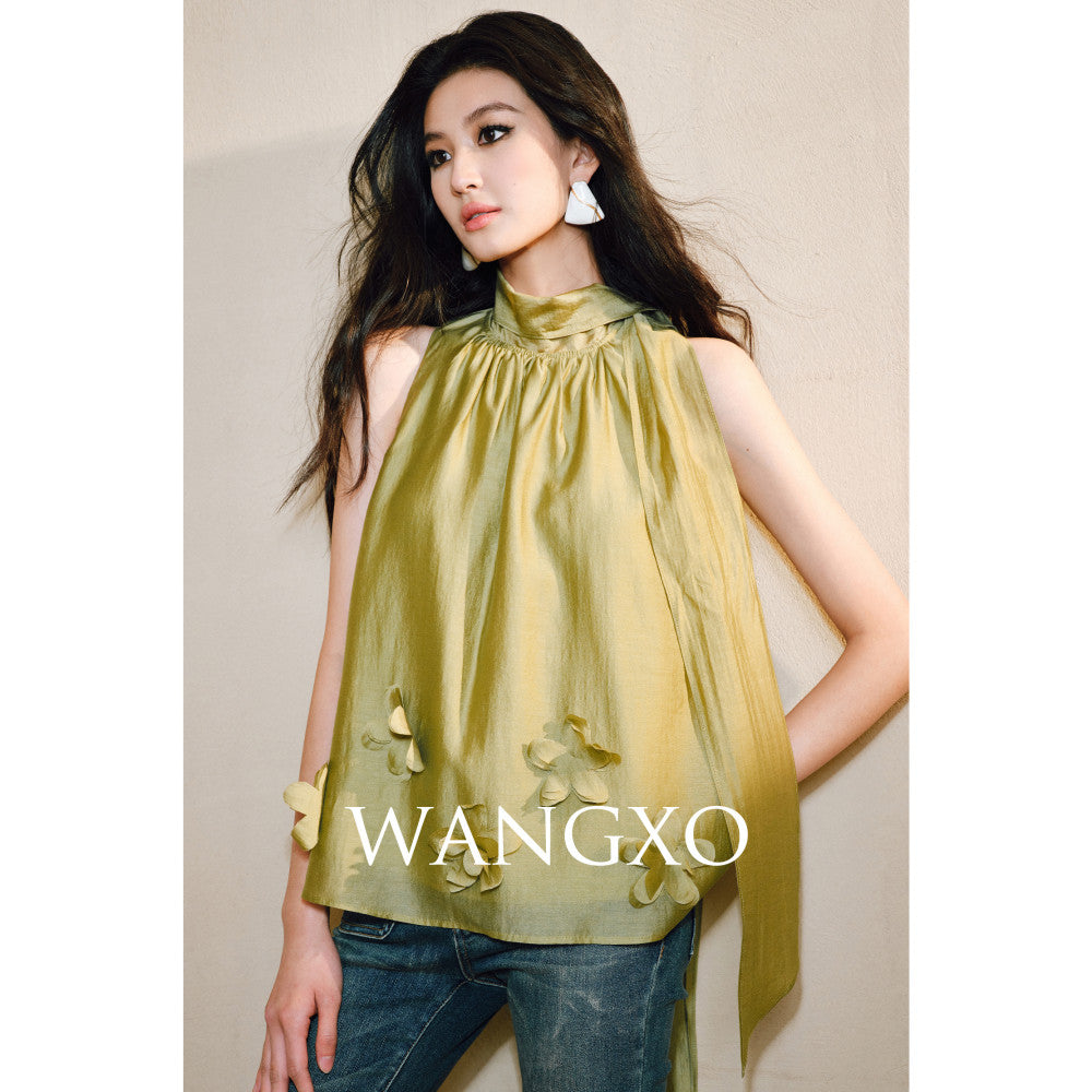 WANGXO Luxury brand high end Tencel acetate Heavy duty handmade nail flower French loose ribbon sleeveless top image 16