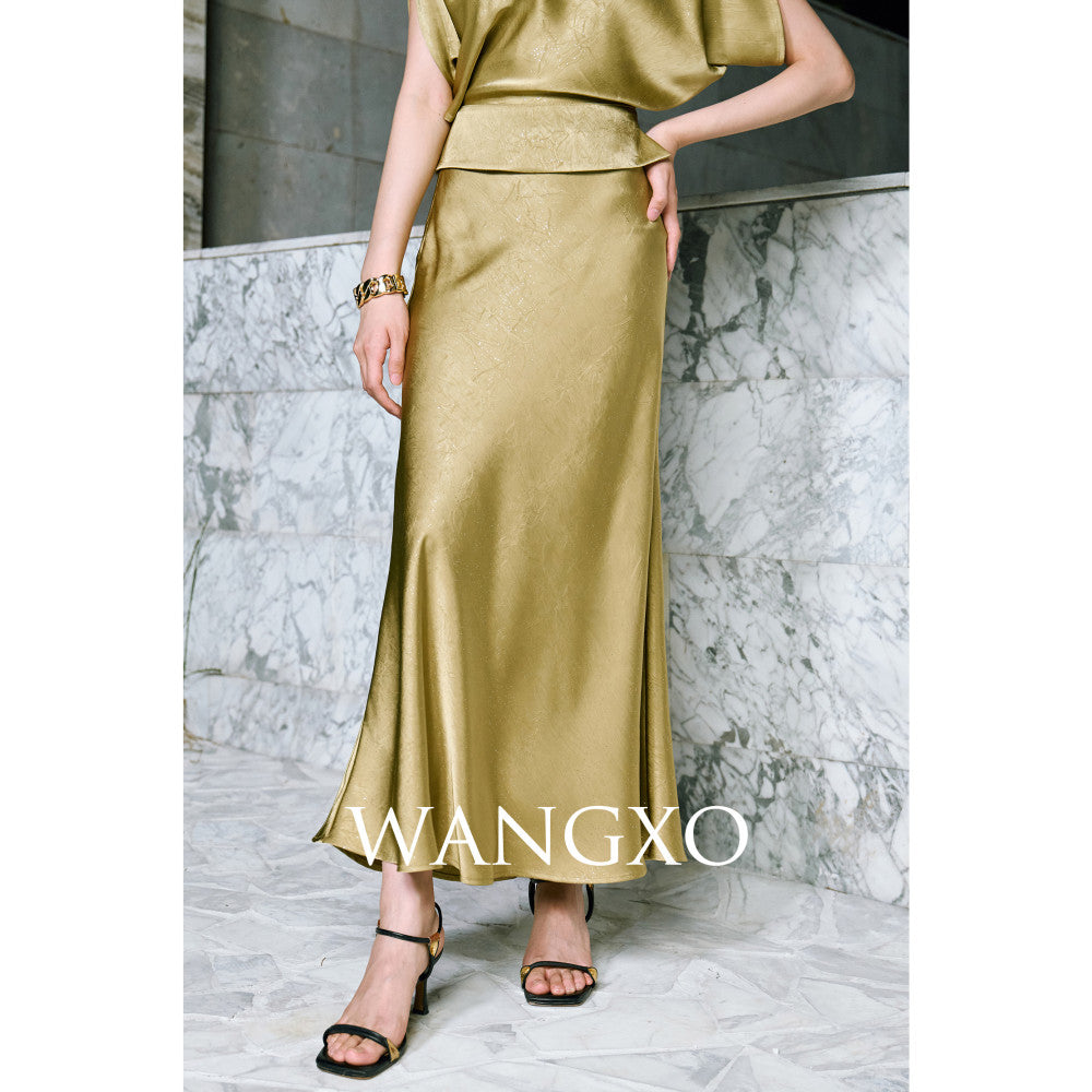 WANGXO Starry Silver Scratched Double sided Satin Quiet Luxury Style One Piece Neck Topu0026Slanted Fish Tail Skirt Set image 14