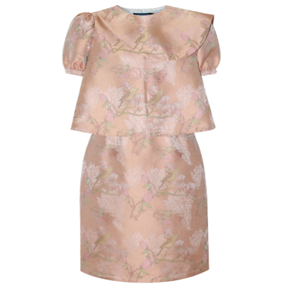 Fortune Pink Jacquard Retro Loose Aging Set Design Sense Short Sleeve Top Small Half Body Skirt 2850 image 5
