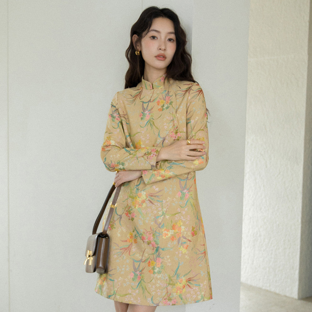 Sleeveless short style retro daily jacquard Hong Kong style qipao 2865 Chinese style heavy industry socialite light luxury dress image 37