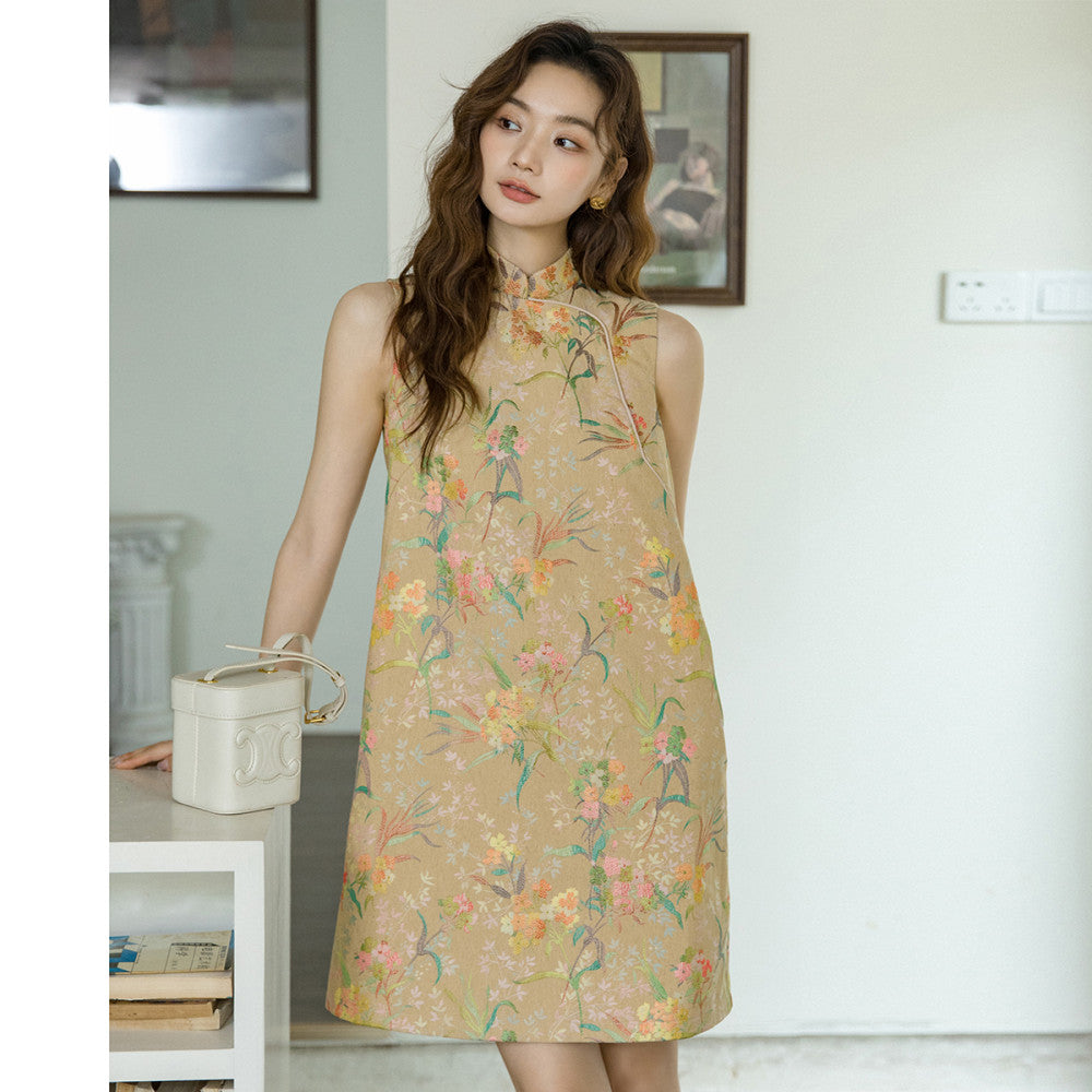 Sleeveless short style retro daily jacquard Hong Kong style qipao 2865 Chinese style heavy industry socialite light luxury dress image 47