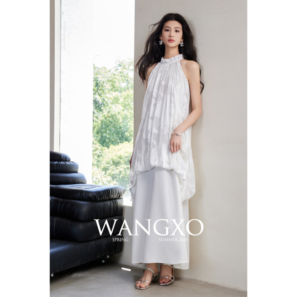 WANGXO Customized Qiaoqi Cut Flower Splicing Glossy Wall Satin Shoulder Trimming Neck Strap New Chinese Style Dress image 13