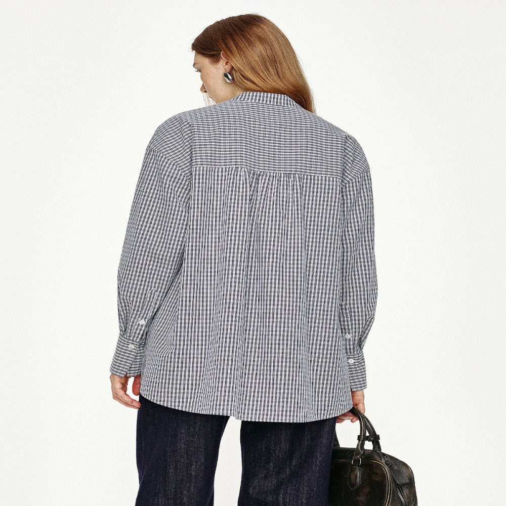 Marllen casual casual loose shirt commuting classic solid color plaid shirt top summer new women image 25