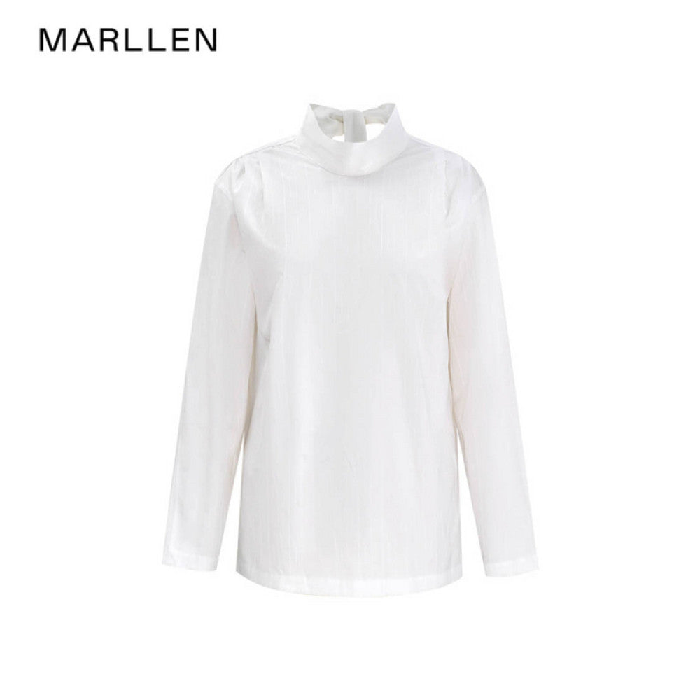 Marllen wears French retro style clothes with multiple ribbons bow ties white shirts loose casual tops for women in spring image 18