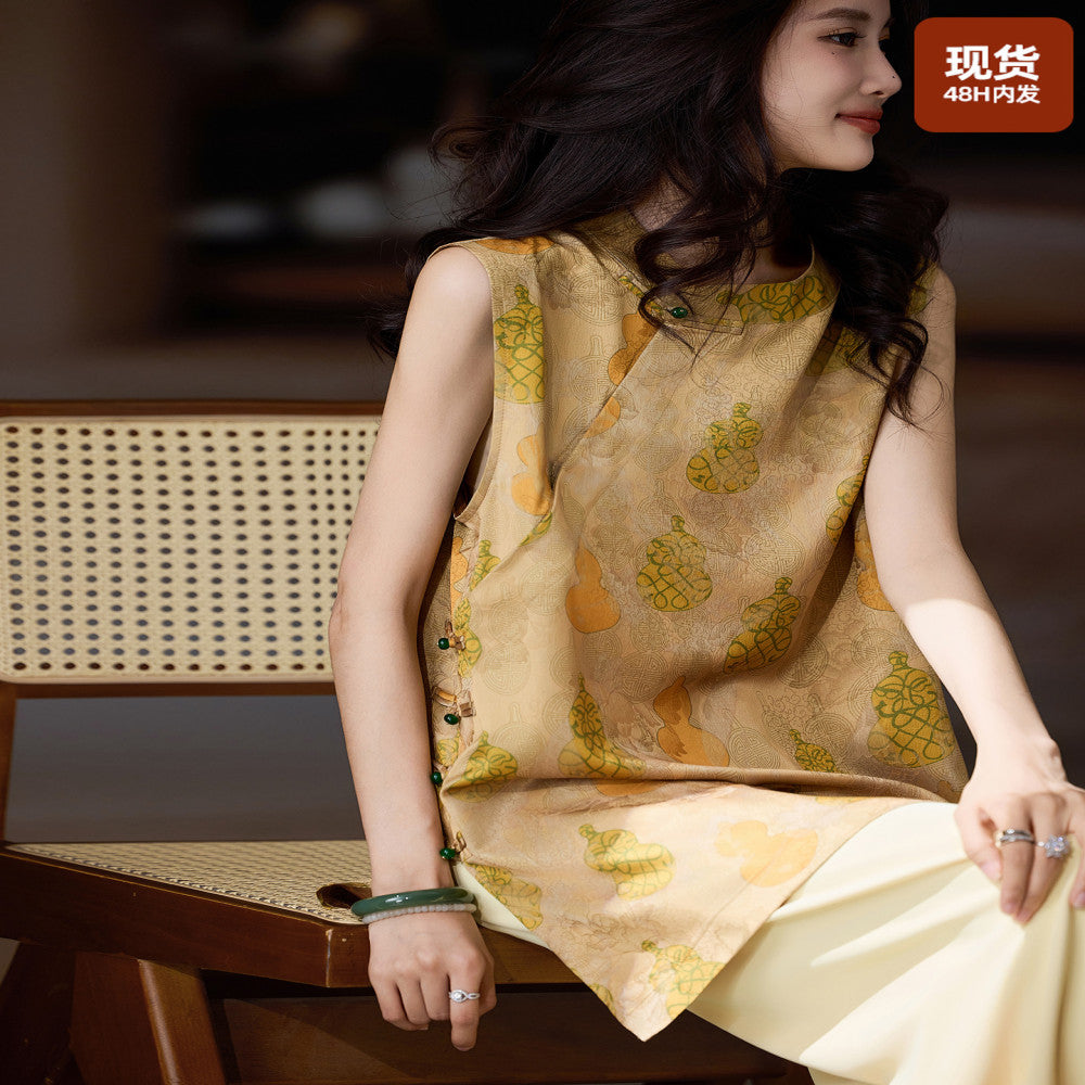 Plain wood temperament jacquard button up shirt for women s summer plus size new Chinese style top 2025 new loose shirt trend image 1