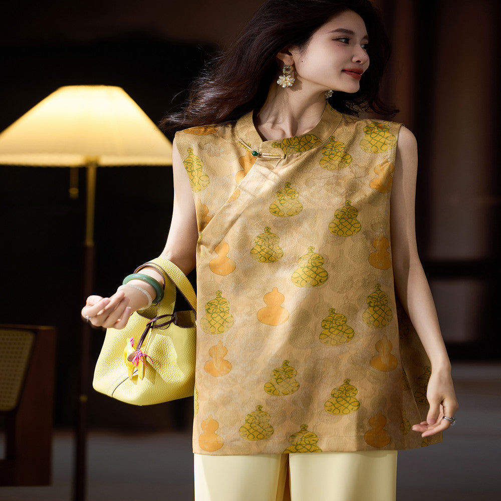 Plain wood temperament jacquard button up shirt for women s summer plus size new Chinese style top 2025 new loose shirt trend image 5