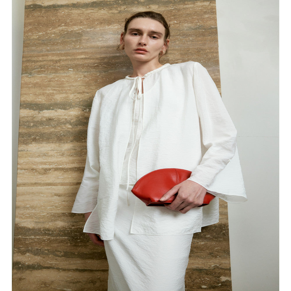 LYNEE wrinkled dry silk cardigan with mulberry silk blended trumpet sleeves simple top summer new style image 3