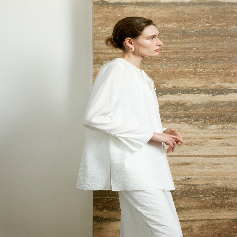 LYNEE wrinkled dry silk cardigan with mulberry silk blended trumpet sleeves simple top summer new style image 4