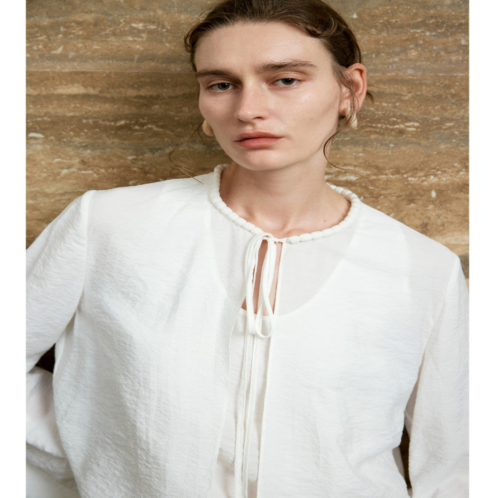 LYNEE wrinkled dry silk cardigan with mulberry silk blended trumpet sleeves simple top summer new style image 5