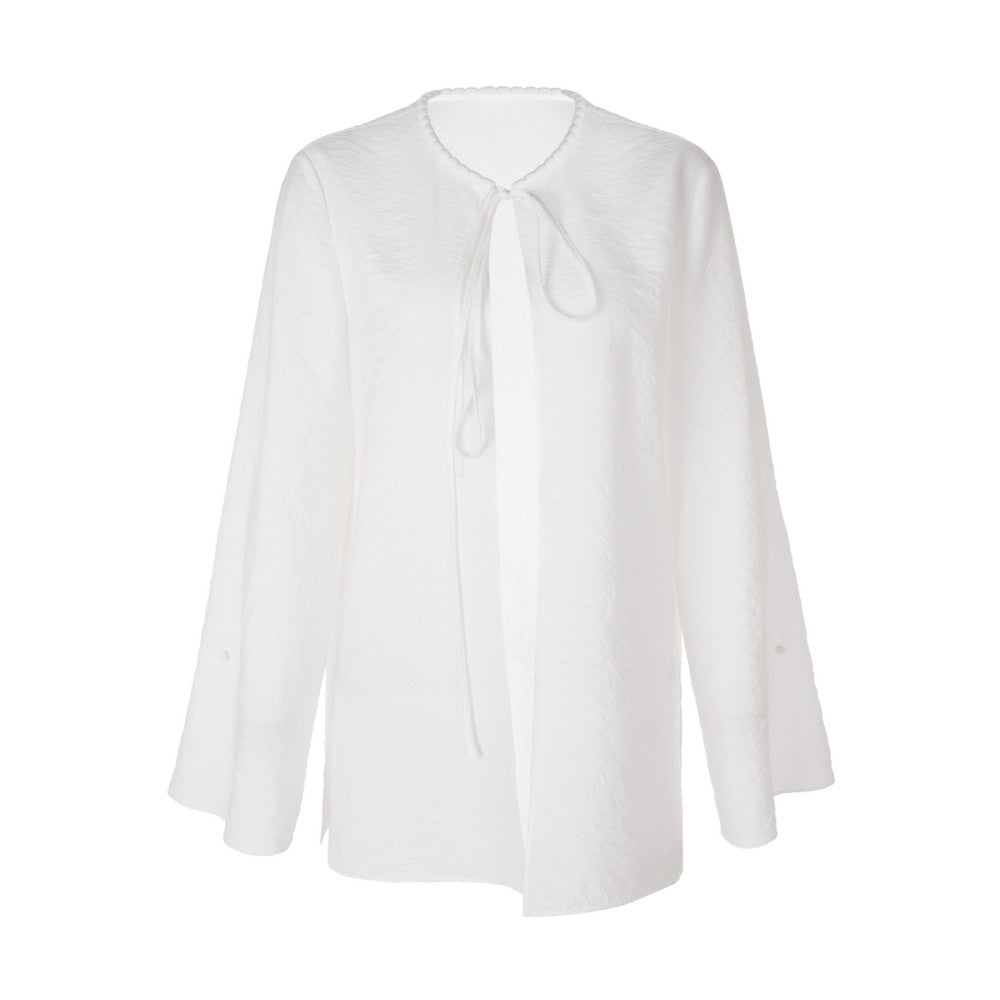 ASAYA4545 – White Poet Silk-Blend Top 🤍📜