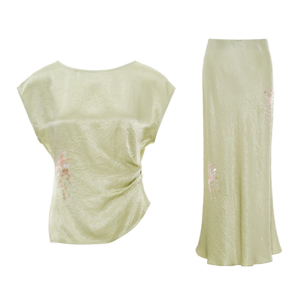 LYNEE New Fashionable Women s Gold Style Acetic Acid Skirt Summer Two Piece Set Nail Bead Glitter Tank Top Set image 20