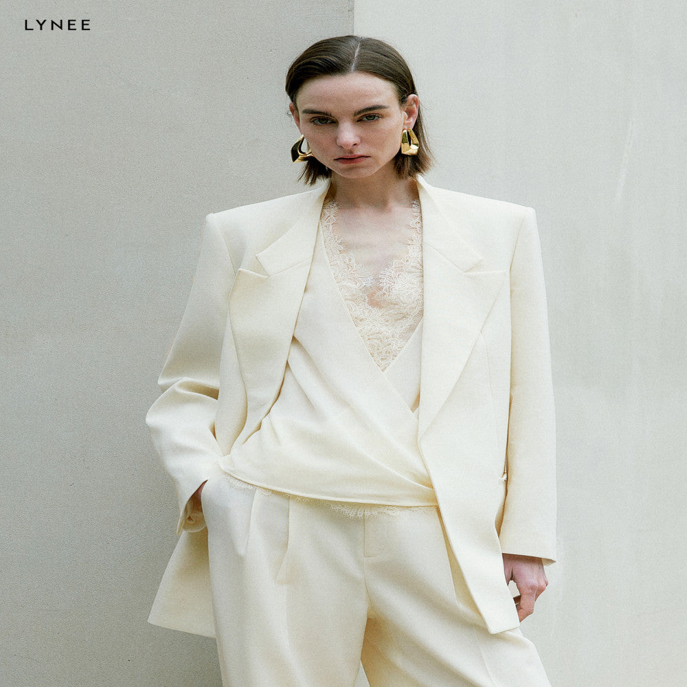 LYNEE suit with lace V neck design patchwork vest women s sleeveless versatile top autumn interior image 1