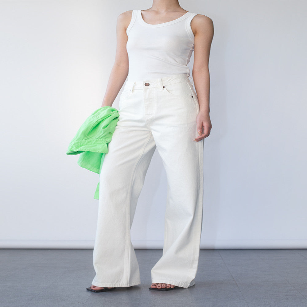 Two Sweet made of solid materials white jeans Lyocell minimalist high waisted wide leg straight leg straight leg and crisp pants image 4