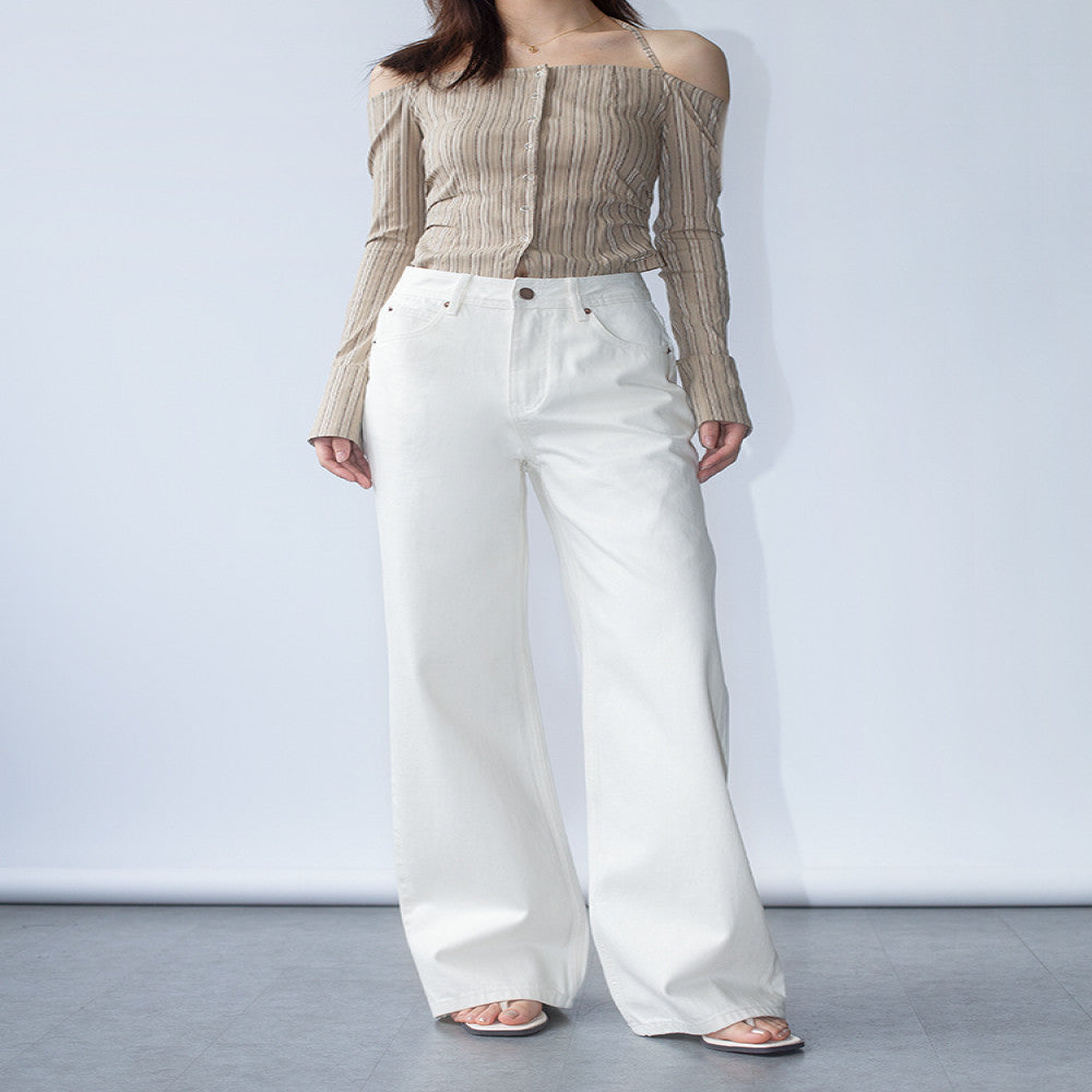 Two Sweet made of solid materials white jeans Lyocell minimalist high waisted wide leg straight leg straight leg and crisp pants image 5