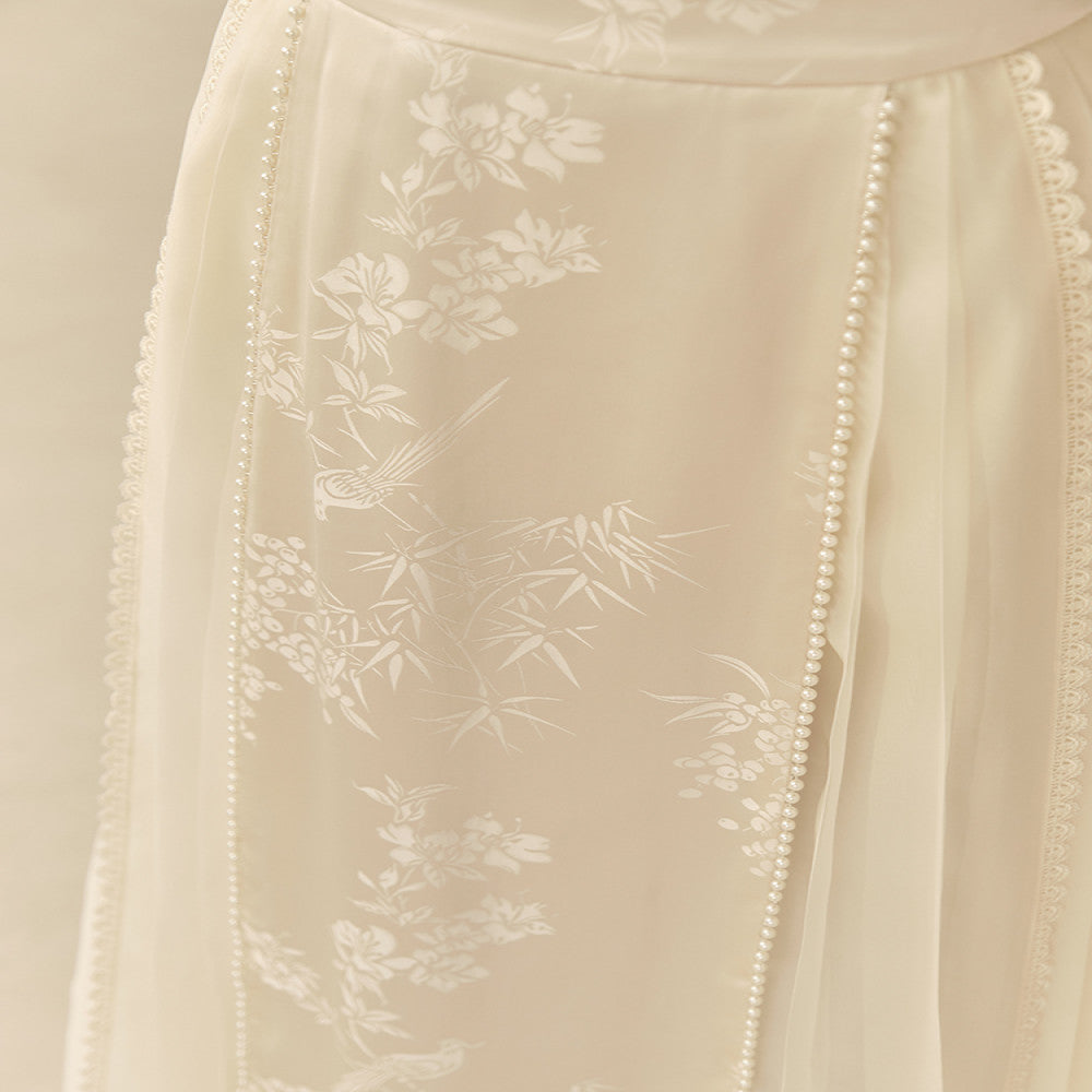 Mountain Colored Summer New Chinese Style Women s Clothing Improvement Qipao Top Zen Tea Clothes Rice White Half Skirt Set image 5