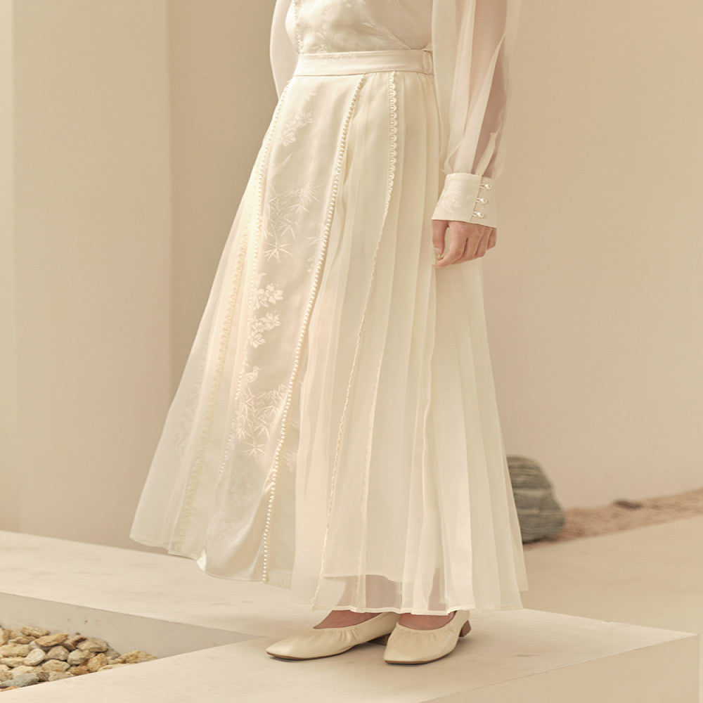 Mountain Colored Summer New Chinese Style Women s Clothing Improvement Qipao Top Zen Tea Clothes Rice White Half Skirt Set image 19