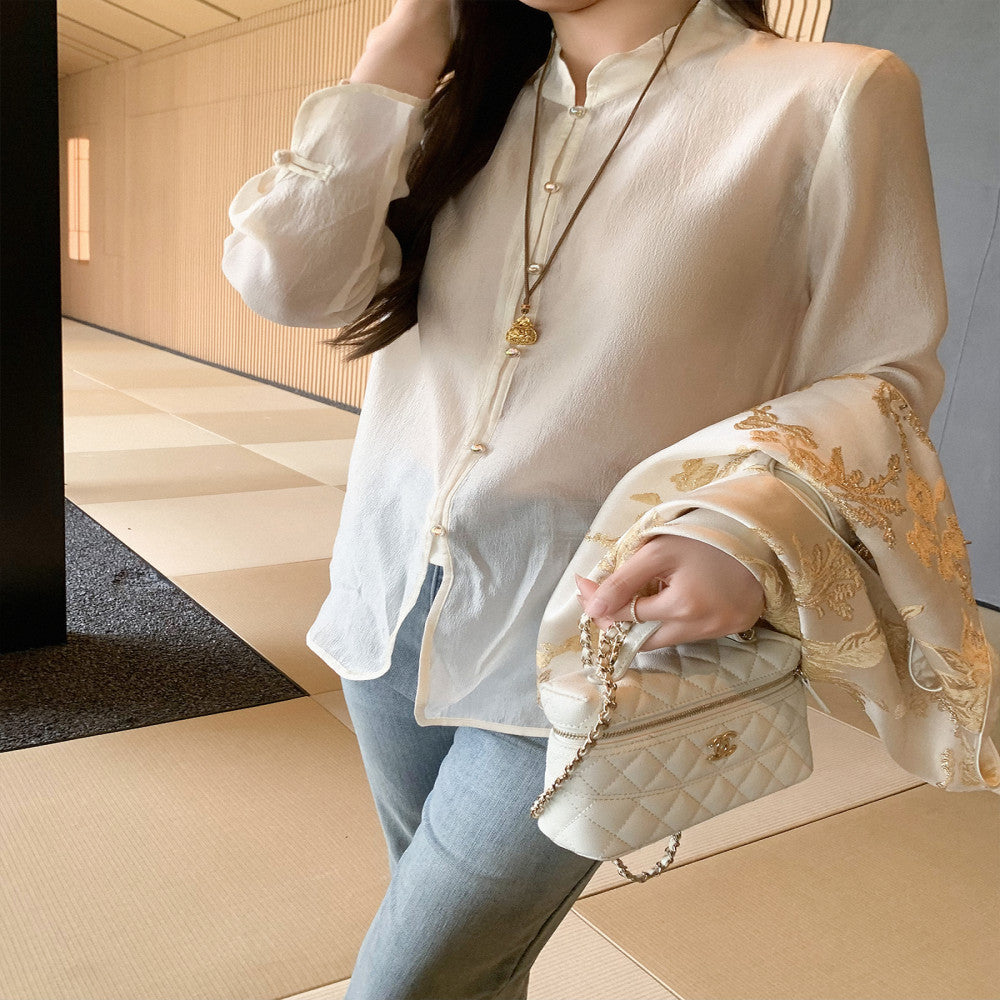 CChen Chen Xiafeng Yulu National style new Chinese style bamboo leaf collar shirt embroidered vest high end set image 12