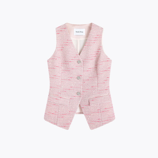 ASAYA4497 - Pink Tweed Sleeveless Vest 🌸✨