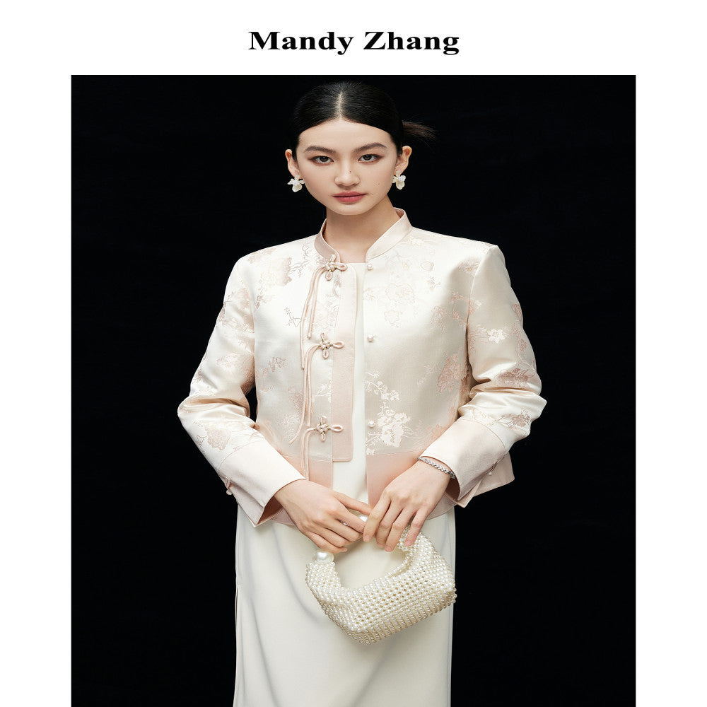 Mandy Zhang s New Chinese Style Gold Thread Embroidered Pink Jacket for Women in Autumn High Grade Acetate Pan Button Top image 3