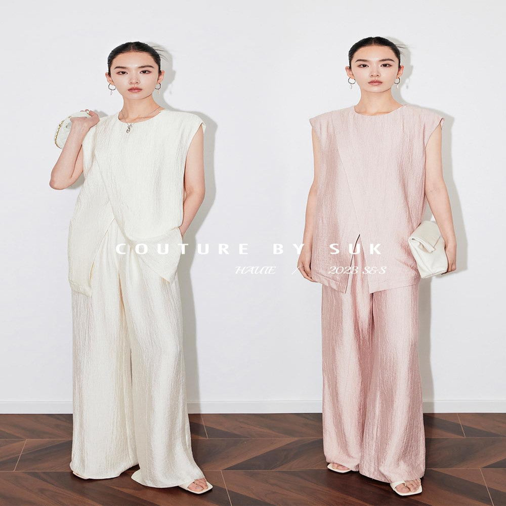 SUK Art Vienna Women s set 2025 new summer outfit white niche suit vest pants two piece set image 0