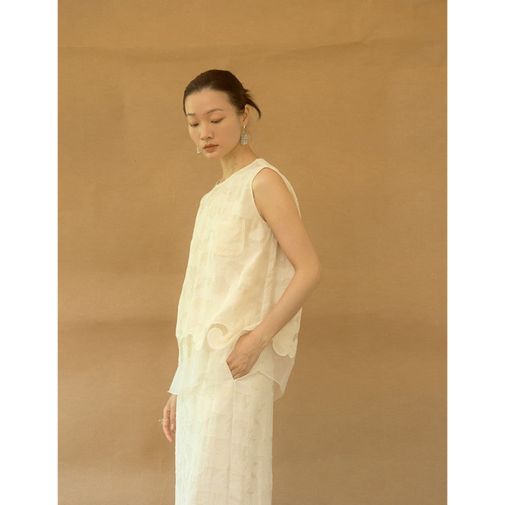 ASAYA4457 - Sheer Embroidered Organza Top 🌿✨