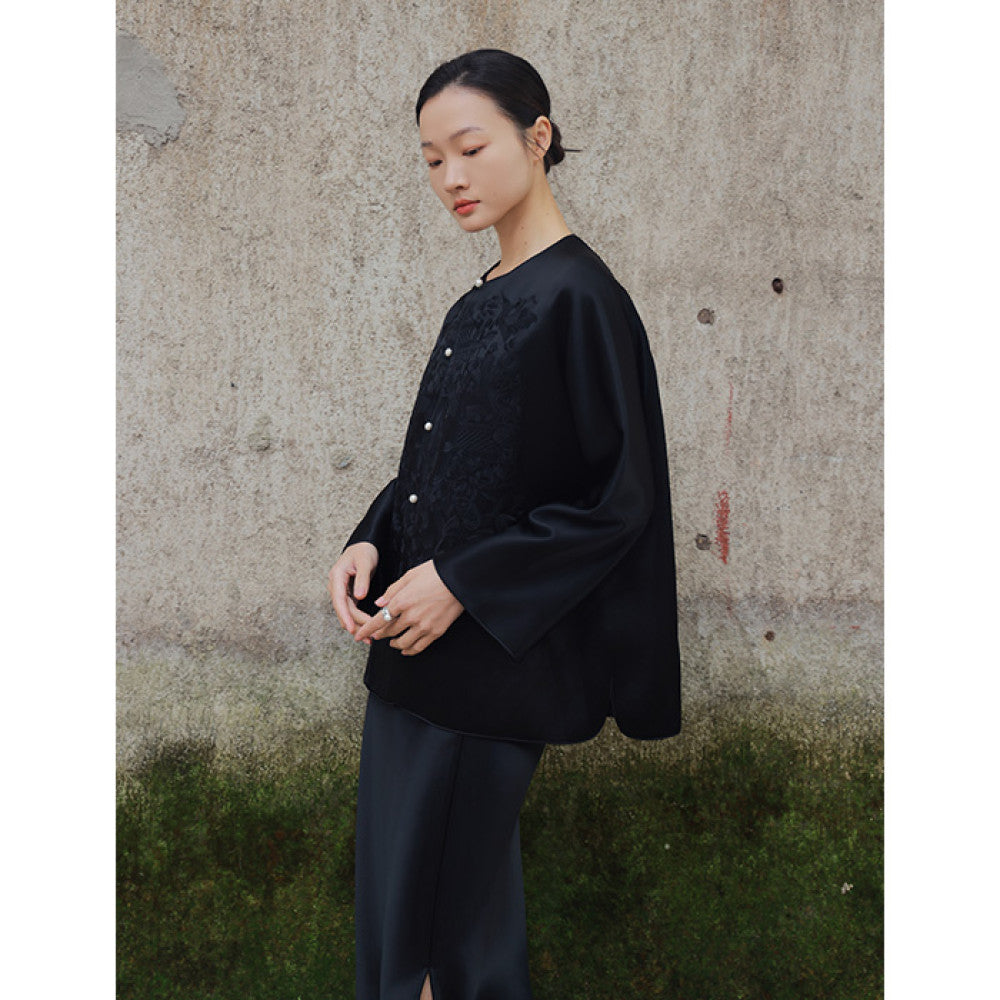 ASAYA4456 - Regal Embroidered Satin Jacket 🏮🕊️