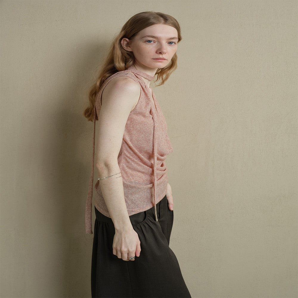 Someone Sometimes Original Asymmetric Hem Side Waist Fold Waist Strap Tank Top Hanging Neck Top image 4