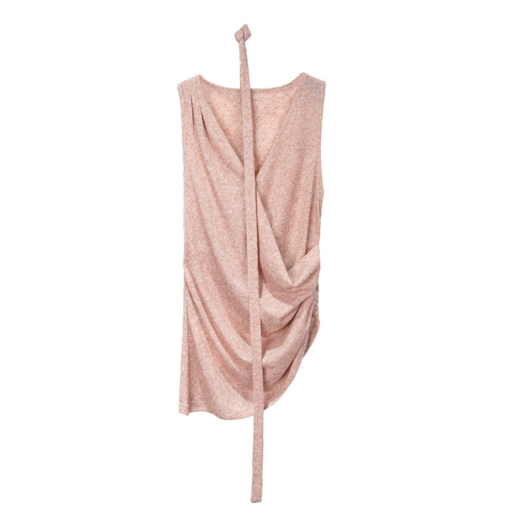 Someone Sometimes Original Asymmetric Hem Side Waist Fold Waist Strap Tank Top Hanging Neck Top image 10