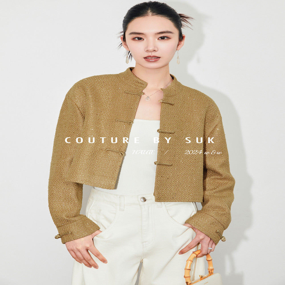 Spot SUK Qingqing Zijin 25 early spring new Chinese style button up collar jacket for women Chinese style short jacket image 5