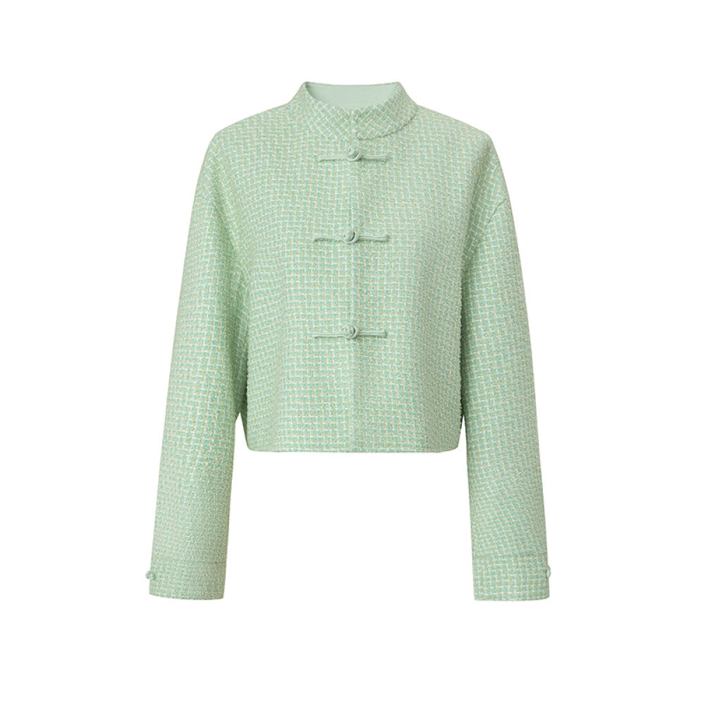 Spot SUK Qingqing Zijin 25 early spring new Chinese style button up collar jacket for women Chinese style short jacket image 21