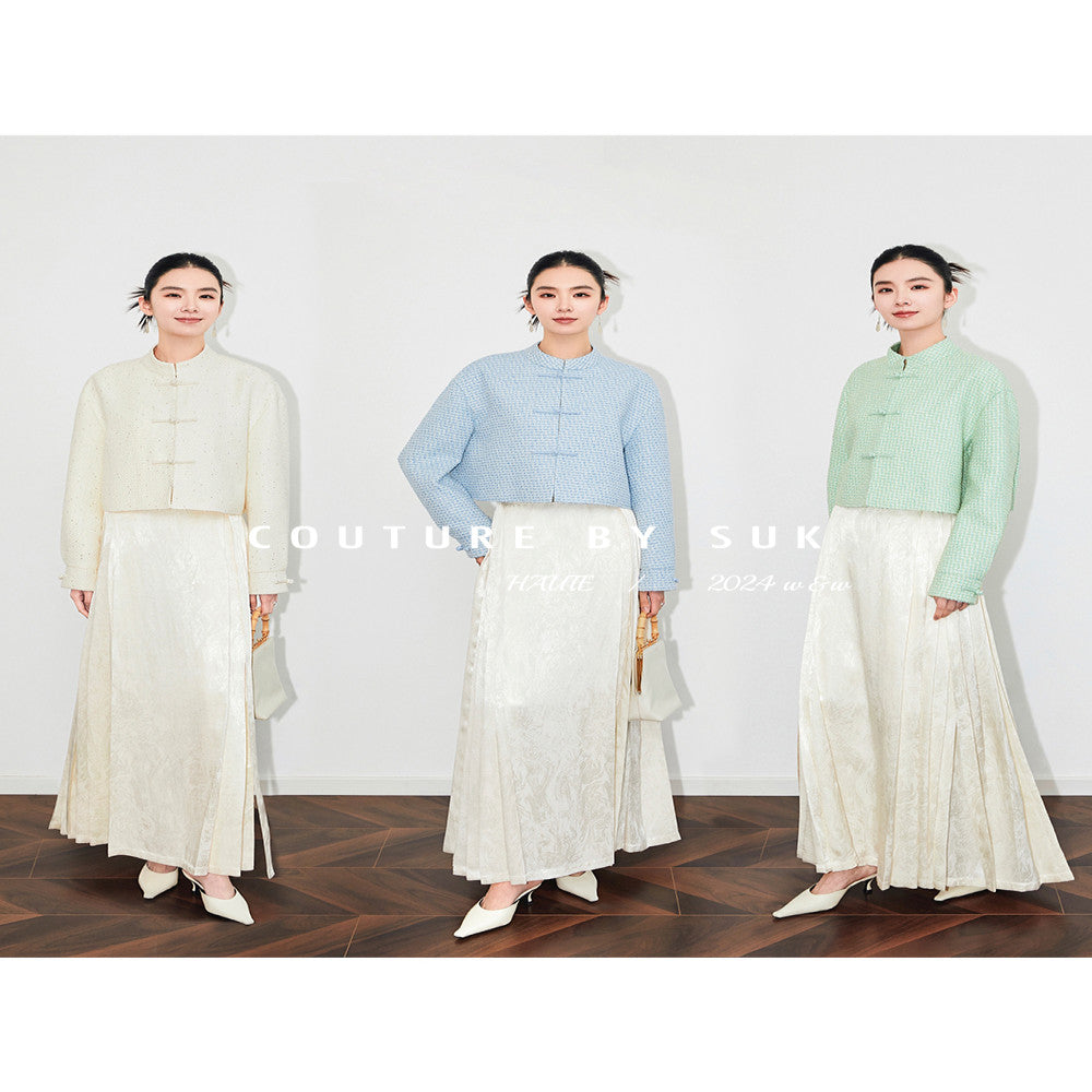 Spot SUK Qingqing Zijin 25 early spring new Chinese style button up collar jacket for women Chinese style short jacket image 36