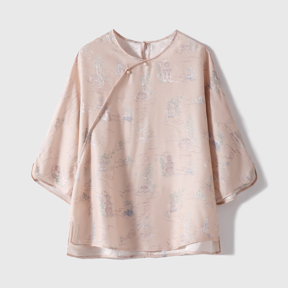Xiaohan Pavilion Spring 2025 New Products Pavilion Terrace Pavilion Chinese Style New Chinese Style Mulberry Silk Silk Top for Women image 9
