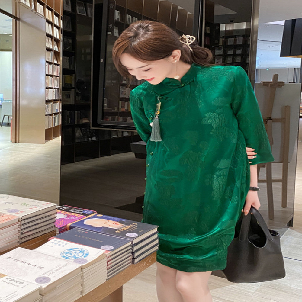 ASAYA4384 -  Chic emerald green Chinese style cheongsam dress