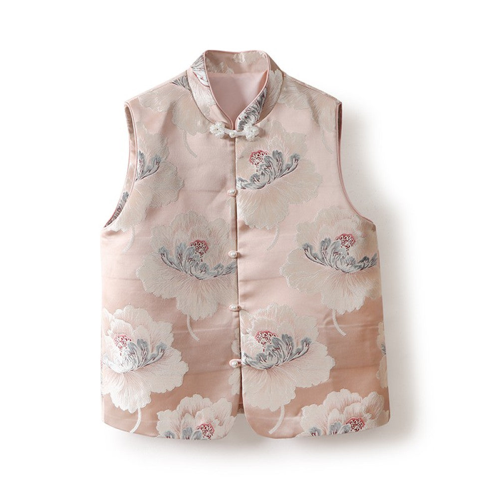 Spot national color Tianxiang new Chinese style standing collar loose silhouette folded sleeves peony flower satin jacquard embroidery jacket image 18